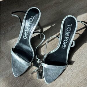 Tom Ford Padlock Metallic Stiletto Sandals